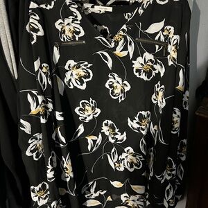 Maurices Black Floral Blouse with Zipper Accents